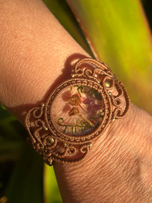 Real Mushroom & Australian Garnet Hand Woven Bracelet