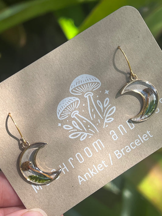 Real Mushroom Earrings - 18k Gold Plated Hooks