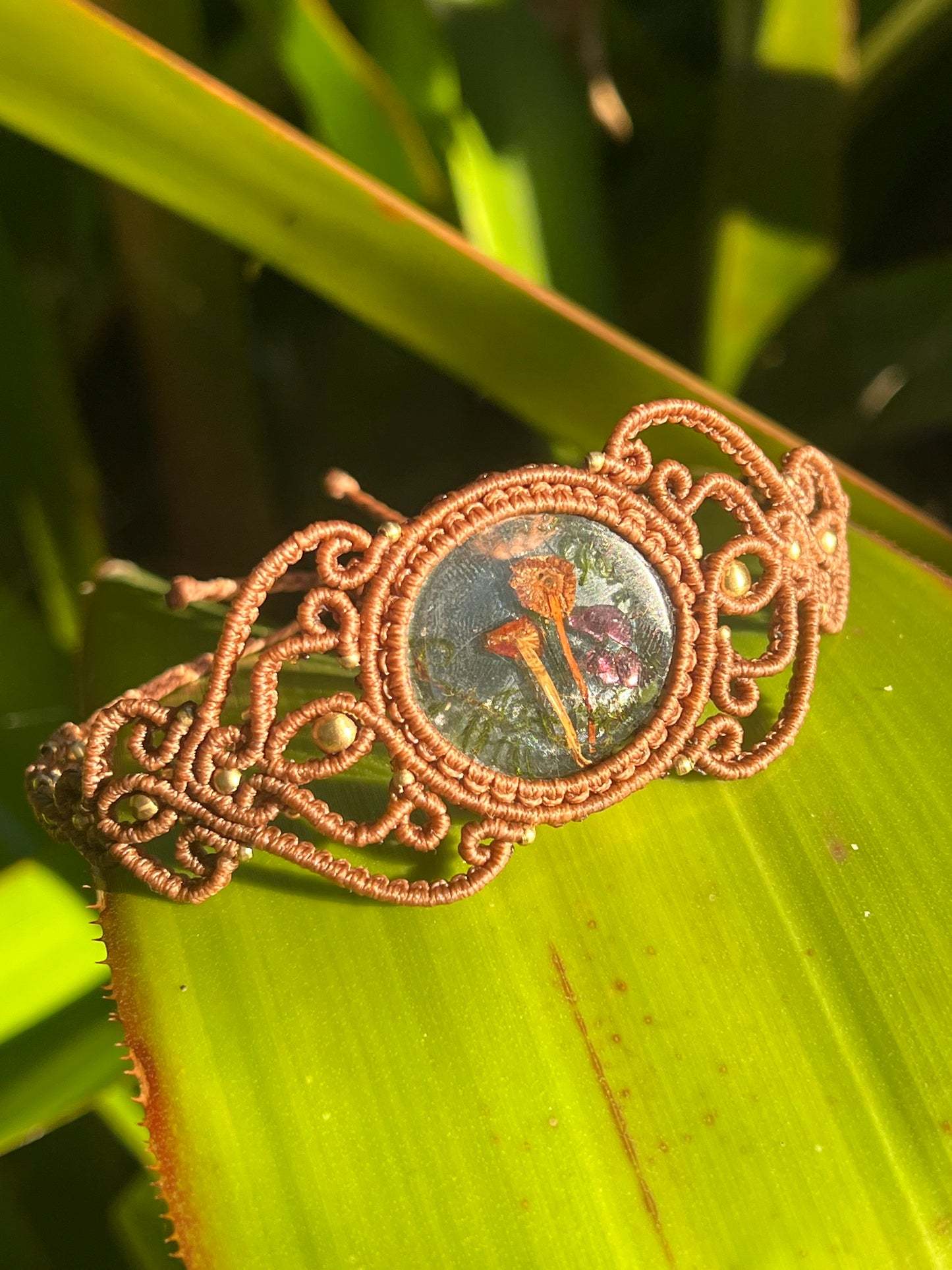 Real Mushroom & Australian Garnet Hand Woven Bracelet