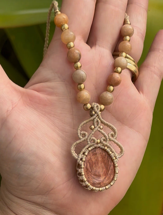 Pink Moonstone Macrame Necklace