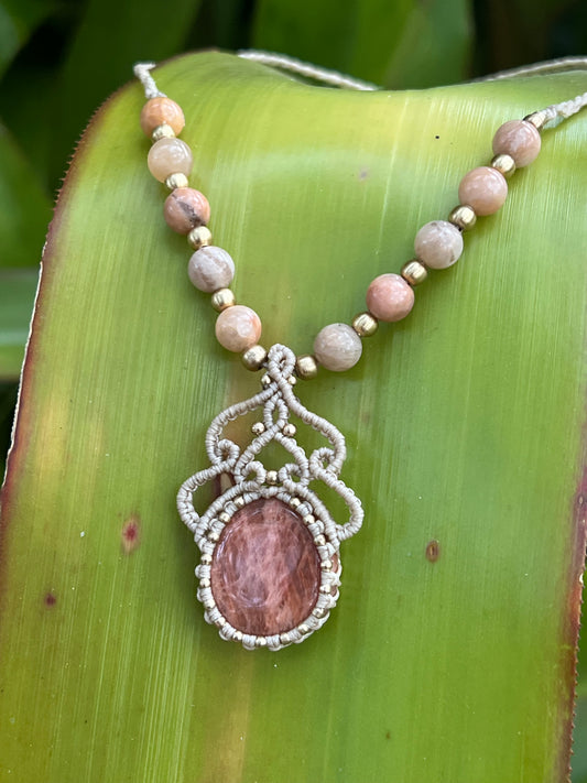 Pink Moonstone Macrame Necklace