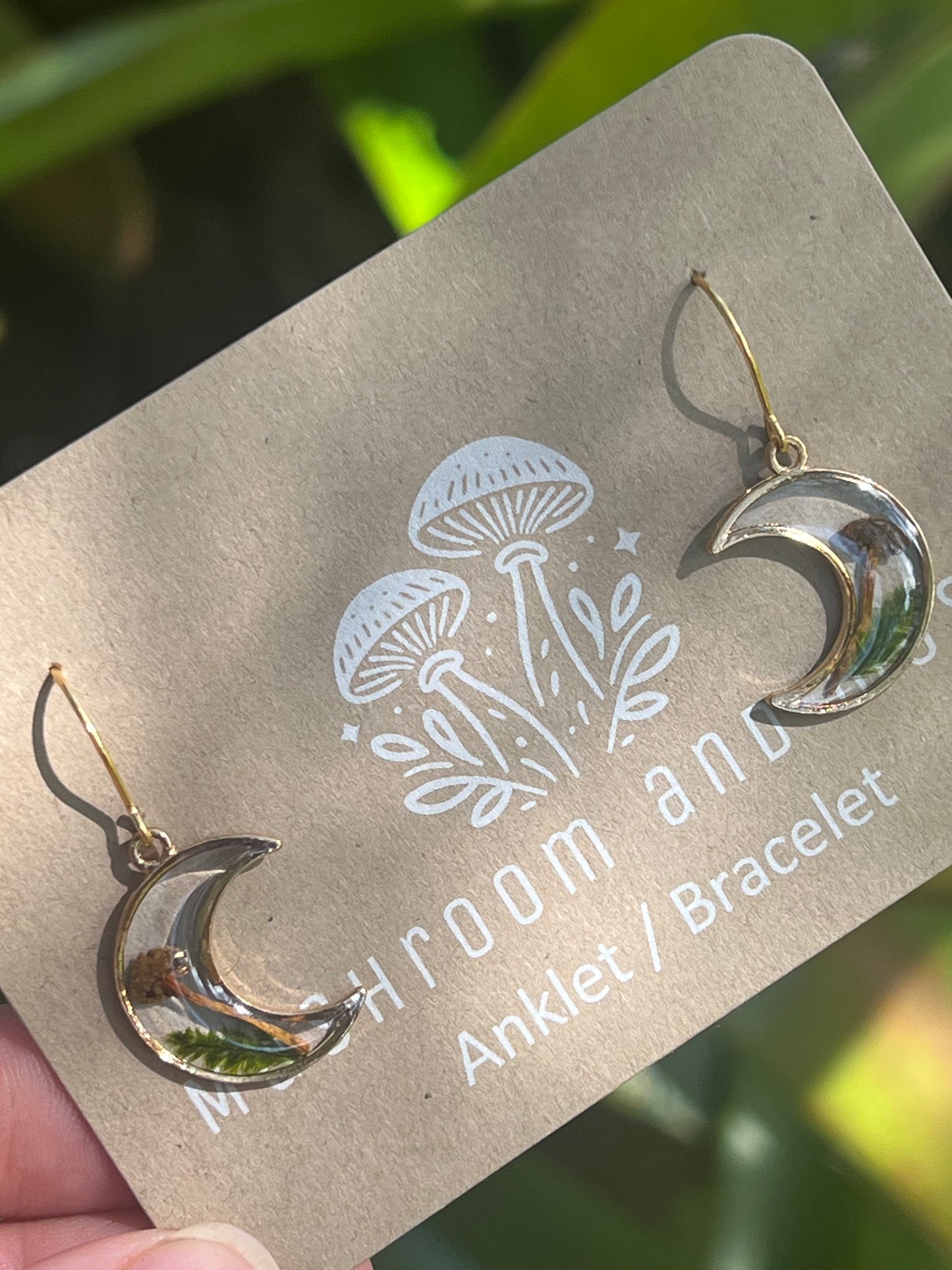 Real Mushroom Earrings - 18k Gold Plated Hooks