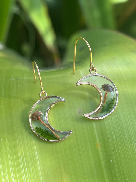 Real Mushroom Earrings - 18k Gold Plated Hooks