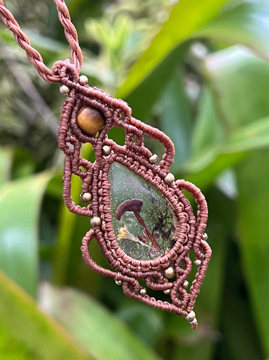 Real Mushroom & Australian Garnet Necklace with Tiger Eye