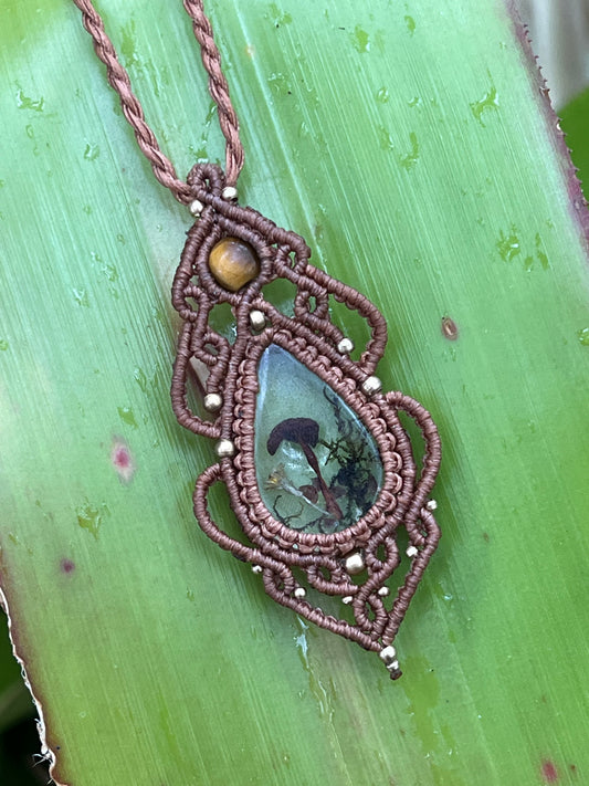 Real Mushroom & Australian Garnet Necklace with Tiger Eye