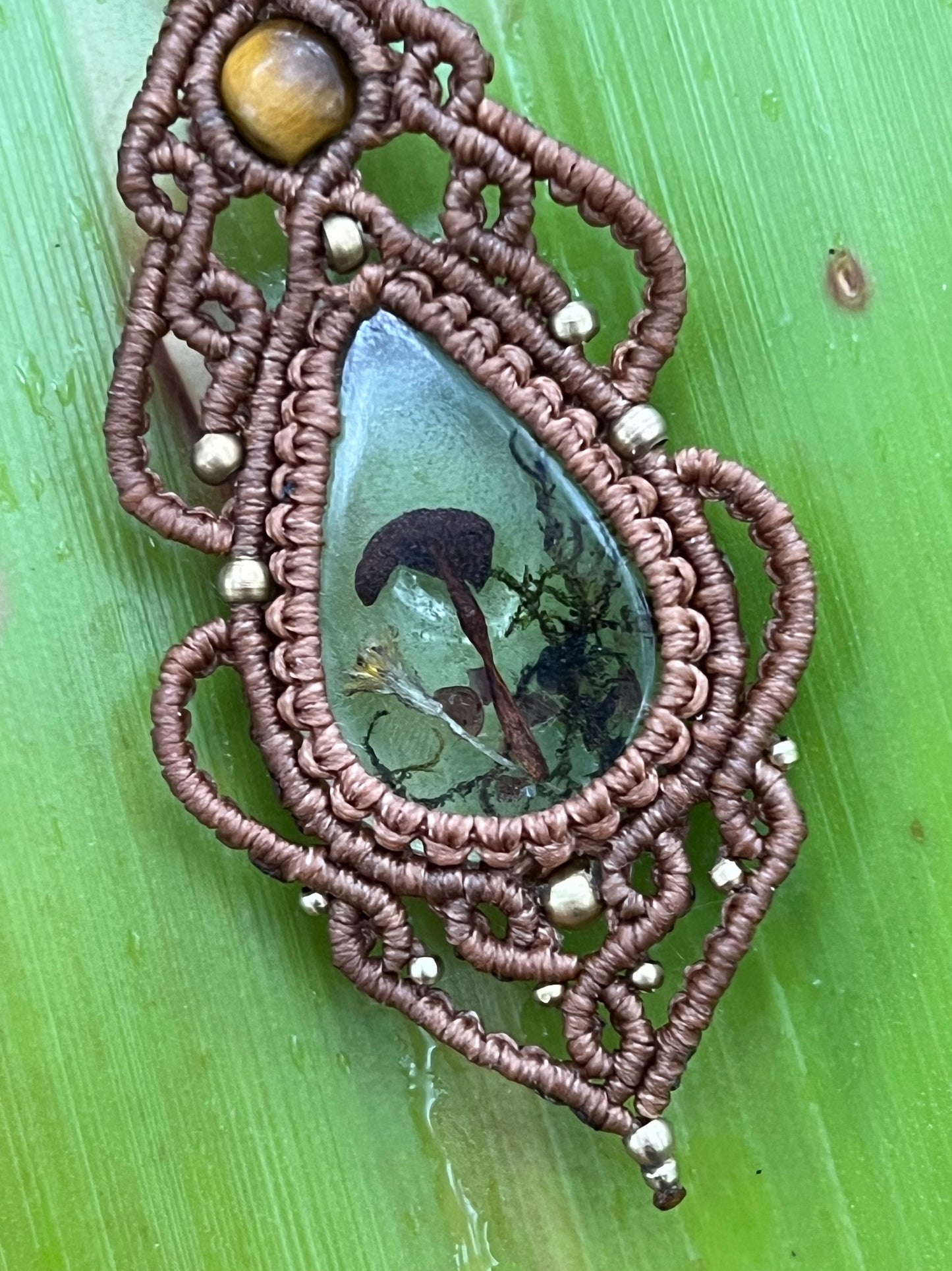 Real Mushroom & Australian Garnet Necklace with Tiger Eye