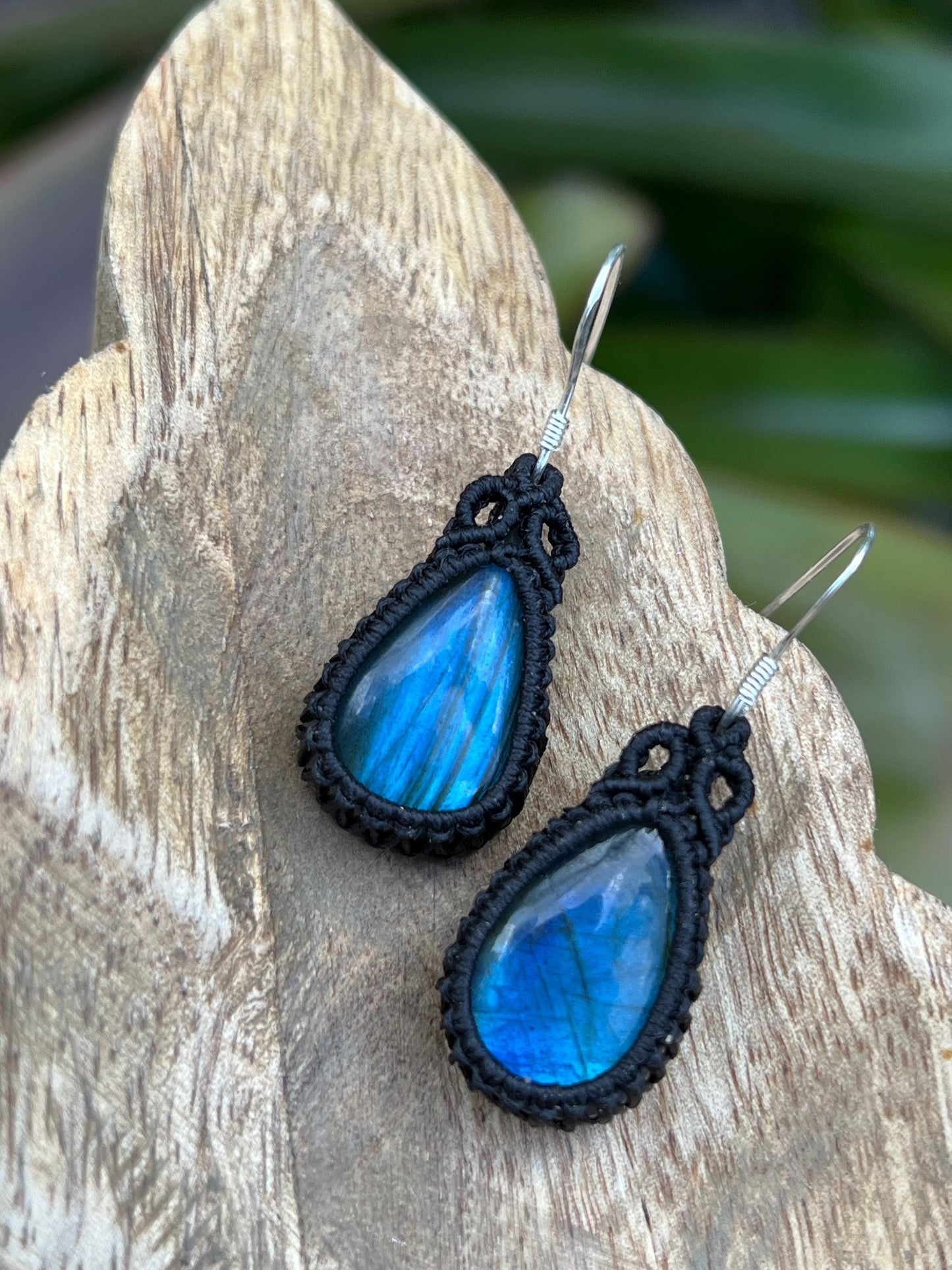 Labradorite Hand Woven Earrings ~ Protection, Intuition, Strength ~ Sterling Silver Hooks
