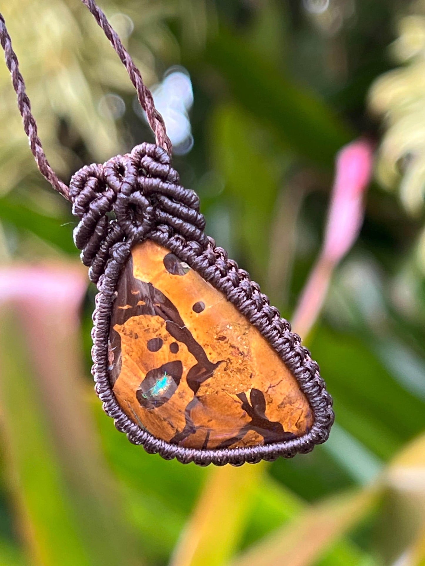 Hand-dug Queensland Boulder Opal Necklace ~ Australian Opal ~ Hand Woven