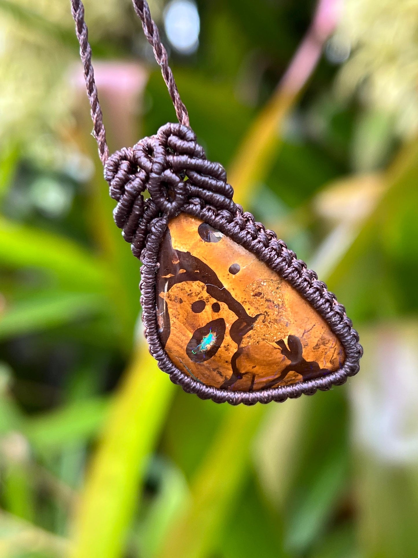 Hand-dug Queensland Boulder Opal Necklace ~ Australian Opal ~ Hand Woven