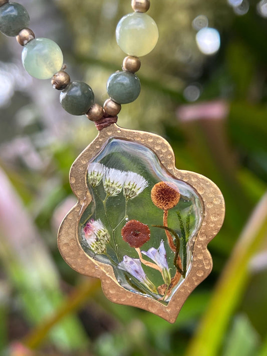 Real Aussie Mushroom Necklace with Jade Beads ~ Nature Jewellery ~ Cottagecore Necklace ~ Handmade in Australia ~ Botanical Gift