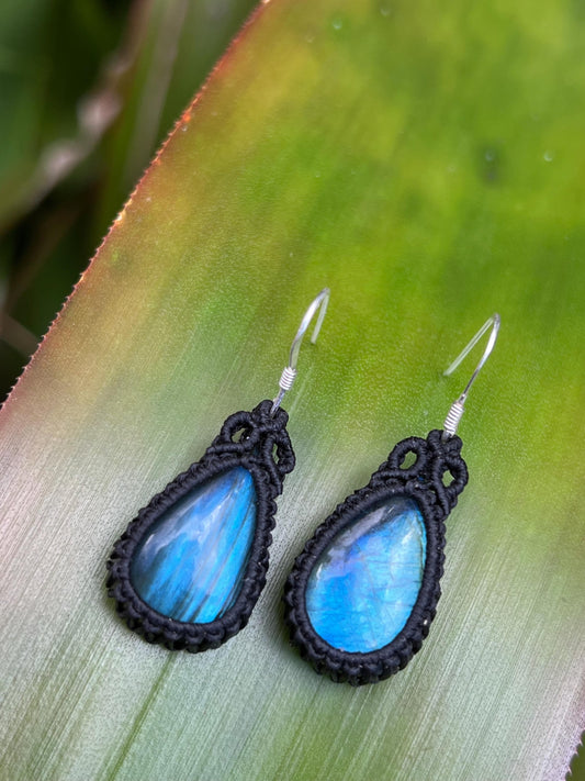 Labradorite Hand Woven Earrings ~ Protection, Intuition, Strength ~ Sterling Silver Hooks