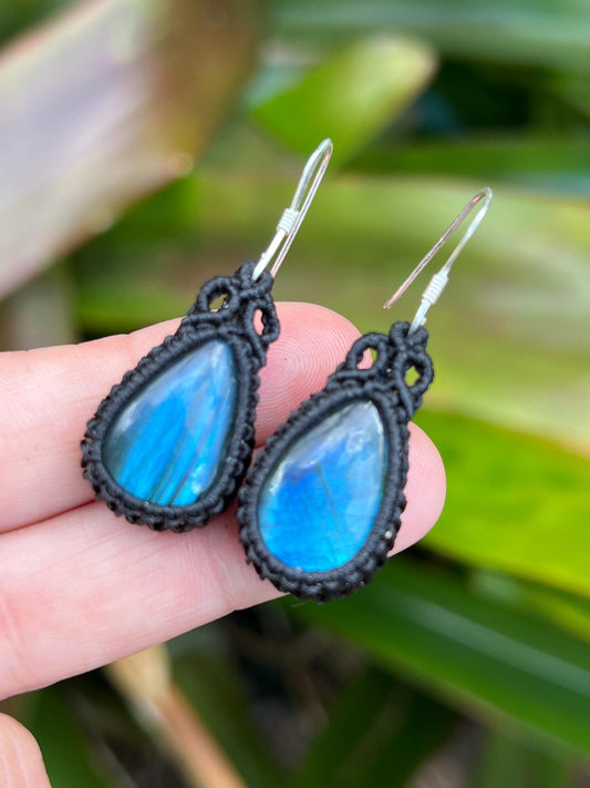 Labradorite Hand Woven Earrings ~ Protection, Intuition, Strength ~ Sterling Silver Hooks